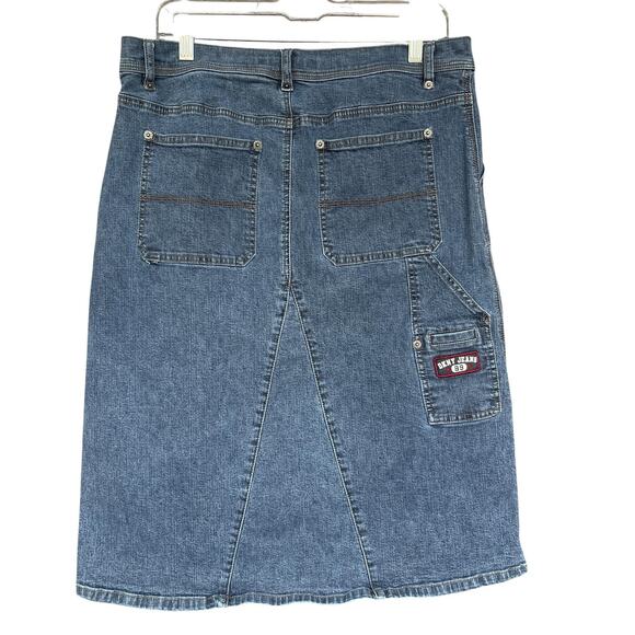DKNY Jeans Skirt Womens 13 Blue Denim A-Line Utility Pockets Stretch Midi Patch - Picture 2 of 10